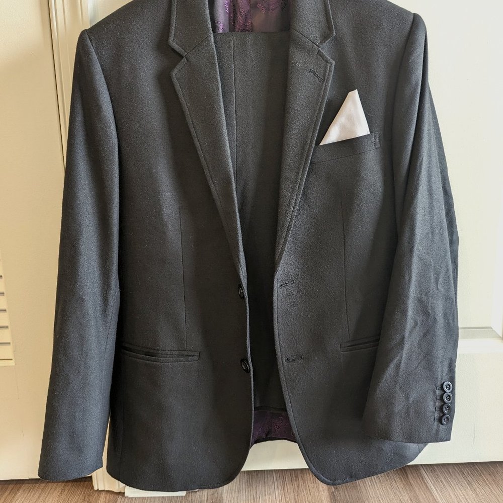 Two-piece Custom Black Wool Suit